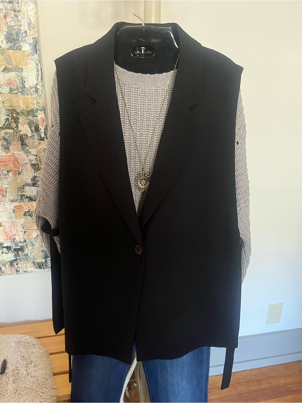 Zara Black Single-Button Open Side Vest with Side Ties
